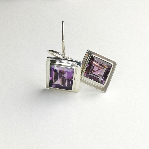 Square cut lavender amethyst drop earrings in Sterling Silver 🆕 - Picture 8 of 8